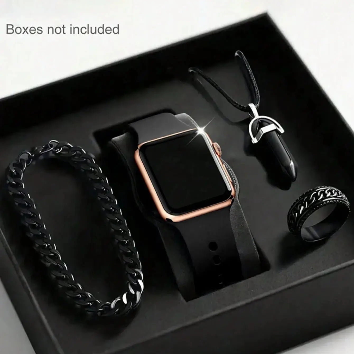 Men's LED Square Watch And Jewelry Set Birthday Gift Non-Smartwatch Box Not Included