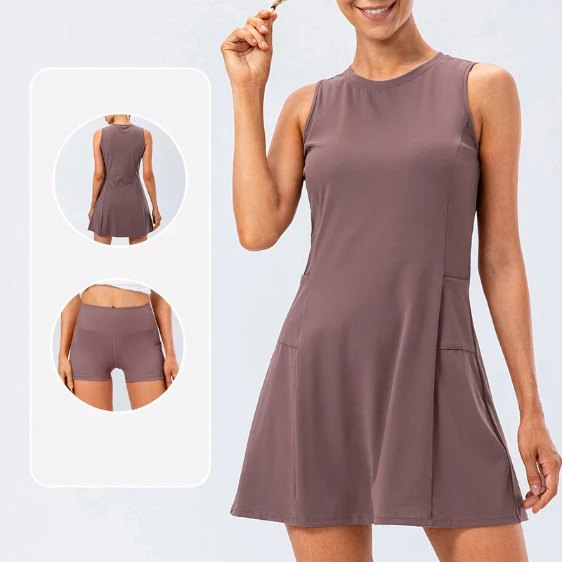 Vestido de tenis sin mangas para mujer con shorts separados