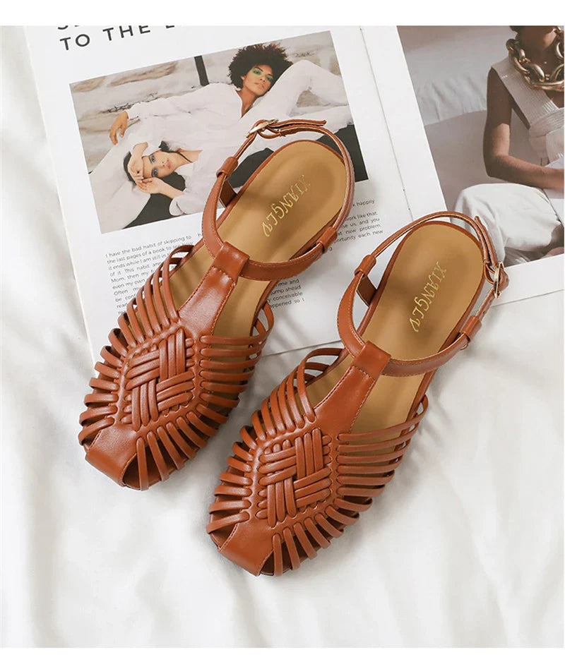 ZAROY Summer Women Gladiator Sandals Flat Ankle Strap Narrow Band Roman Shoes Casual Beach Vacation Hollow Out Big Size Sandalia