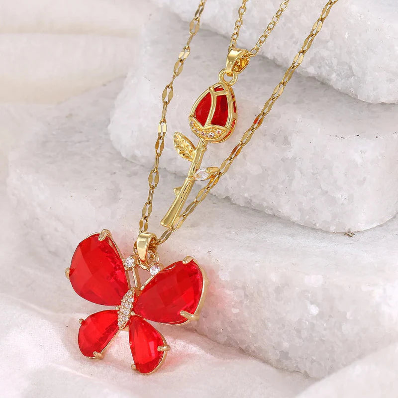 Enchanting Butterfly Rose Necklace