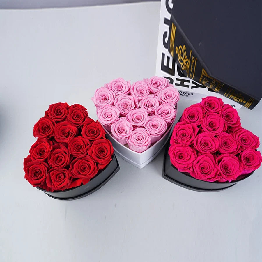 12-13pcs Peserved Roses in Heart Shape Box 100% Natural Long Last Real
