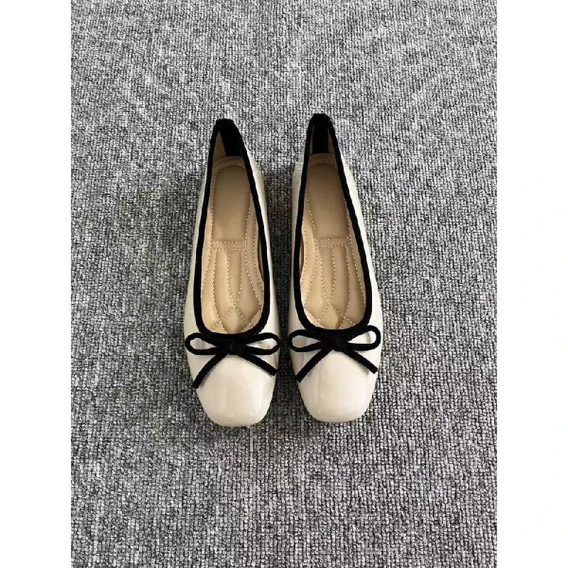 2026 New Women's Patent Leather Bow Ballet Flats, Square Toe Soft Sole Slip-on Casual Shoes for Spring Summer