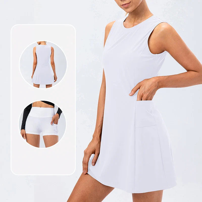 Vestido de tenis sin mangas para mujer con shorts separados
