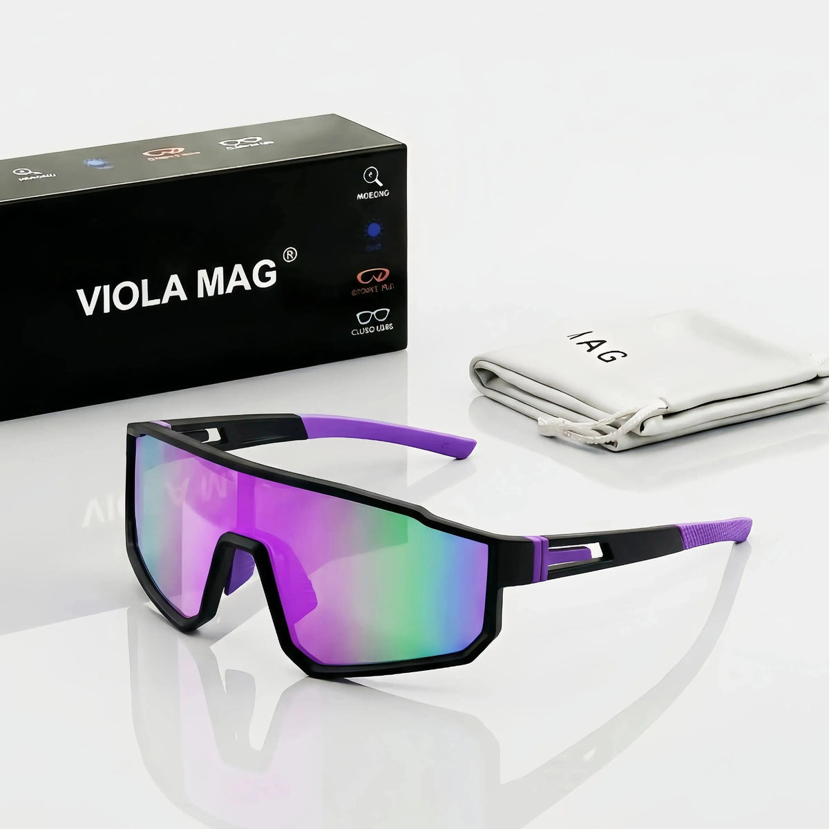 VIOLA MAG Fashion Cycling Glasses, Unisex, Oversized Frame, Non-slip Rubber Grip Frame Suitable for Running, Fishing, Hiking and