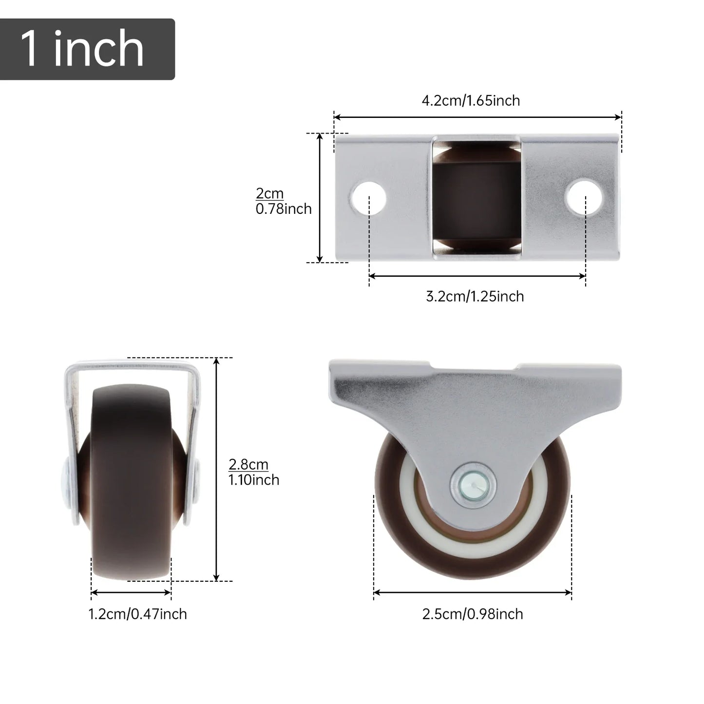 4pcs 1 inch/1.25 inch/1.5 Inch/2 inch Universal Casters Furniture Wheel Caster Silent Trolley Wheels for Sofa Chair Table