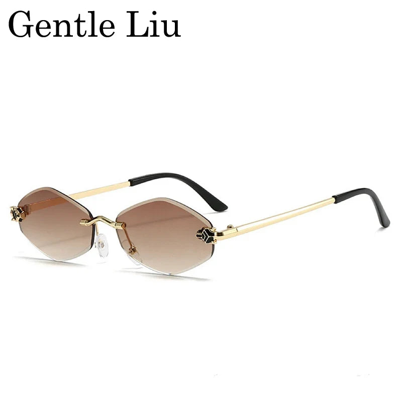 Fashion Rimless Hexagon Sunglasses Women 2026 Luxury Brand Y2K Punk Sexy Travel Sun Glasses For Ladies Frameless Rhombus Eyewear
