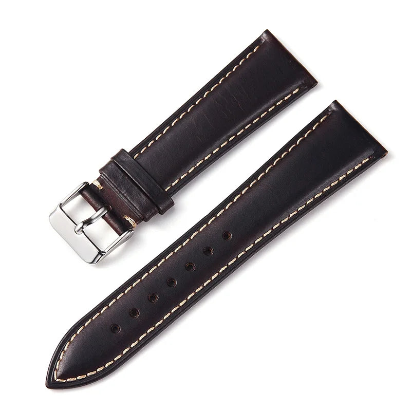 Garmin 18/20/22mm Quick Release Oil Wax Cowhide Leather Band with Contrast Stitching
