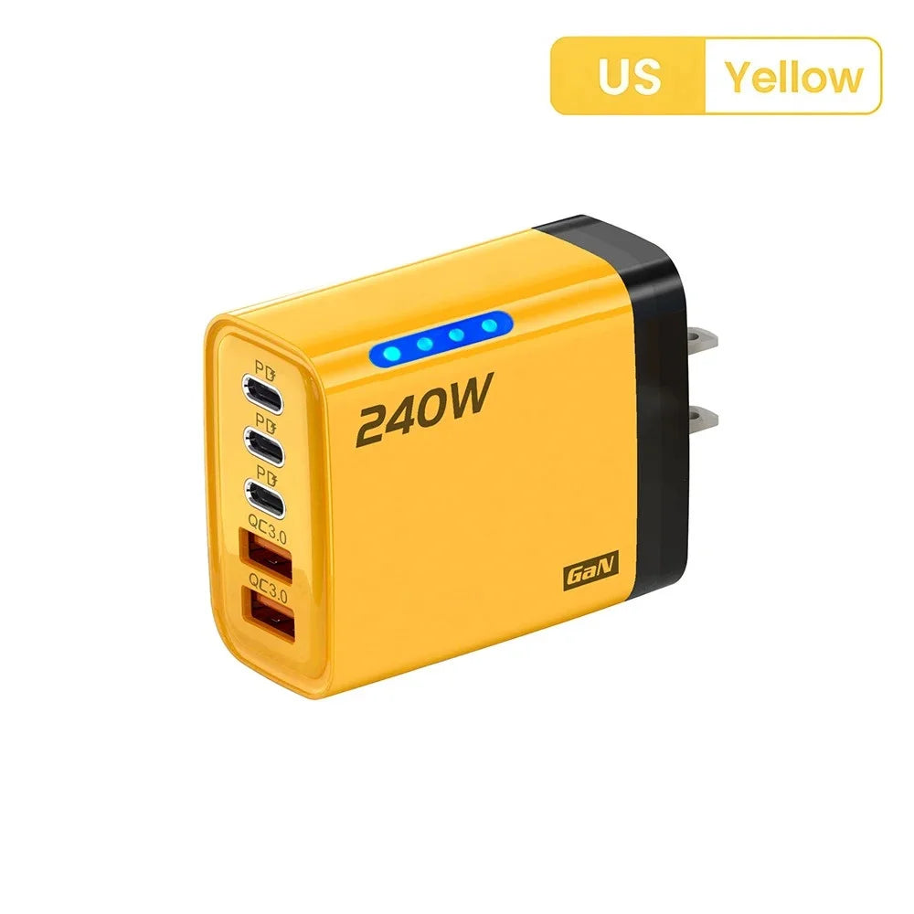Type C USB 240W Fast Charging Charger GaN USB C Phone Charger Wall Adapter Quick Charge 3.0 With PD Cable For iPhone 17 Samsung