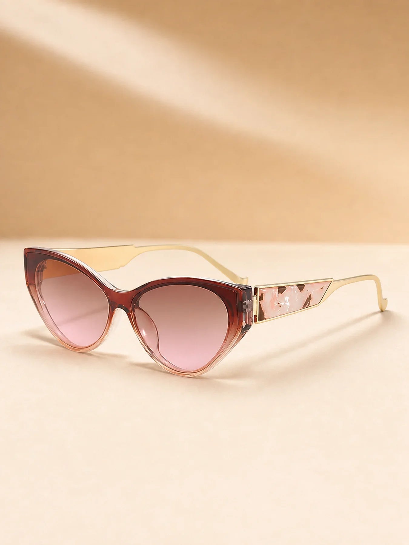 Light Luxury Narrow Frame Cat Eye Sunglasses With Contrasting Marble Texture Frame For Girls' Travel Street Photography Glasses