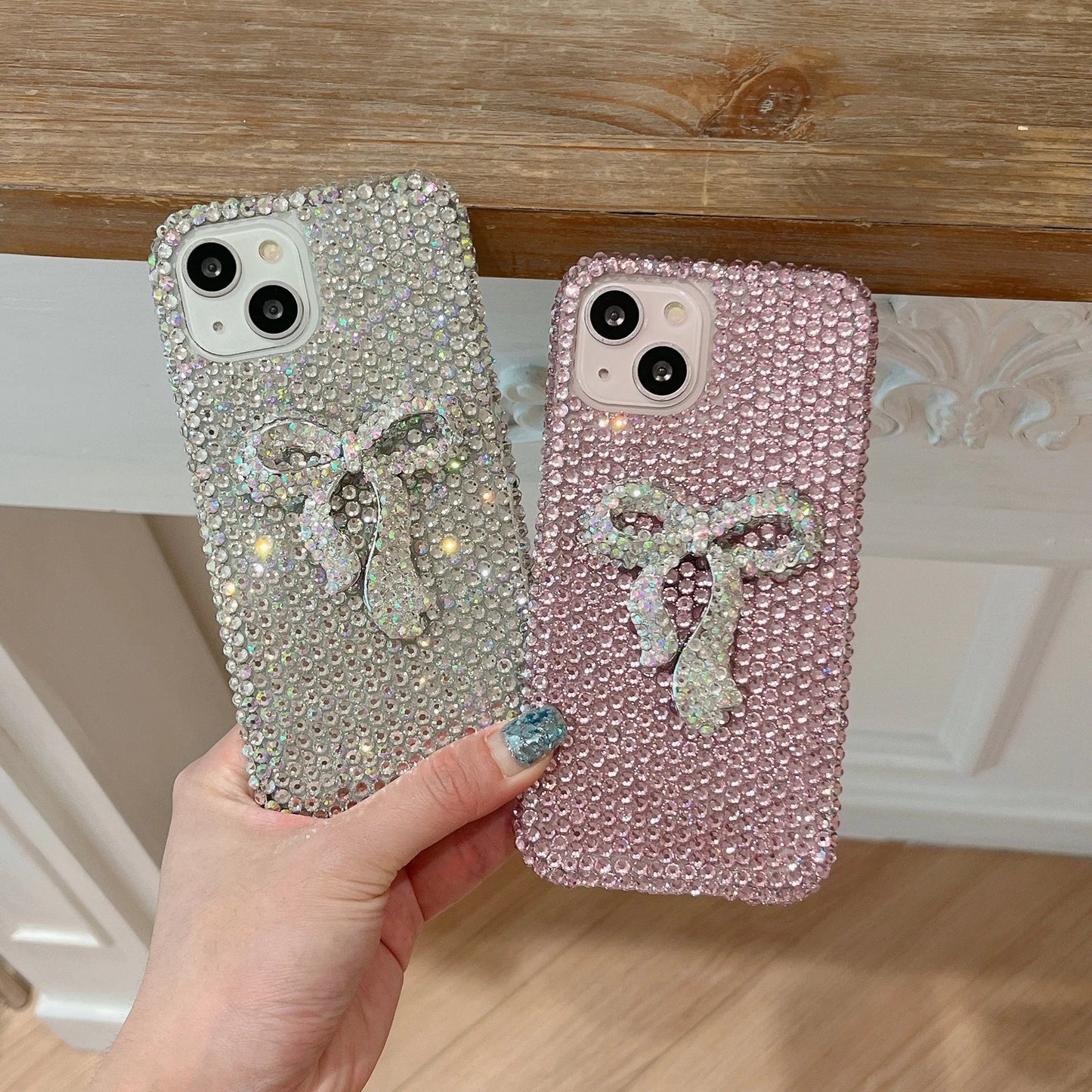 Funda de lujo con lazo de diamantes, brillante y adorable