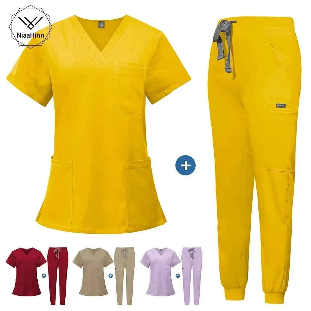Unisex V-Neck Scrub Set with Jogger Pants