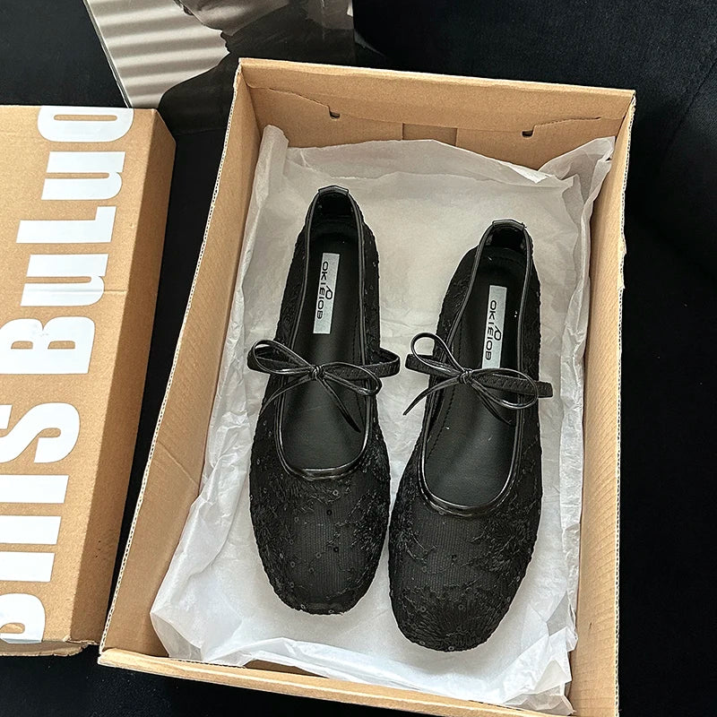 2026 Spring Lace Women Mary Jane Shoes Fashion Slip On Comfort Street Style Soft Sole Female Dress Flats Shoes