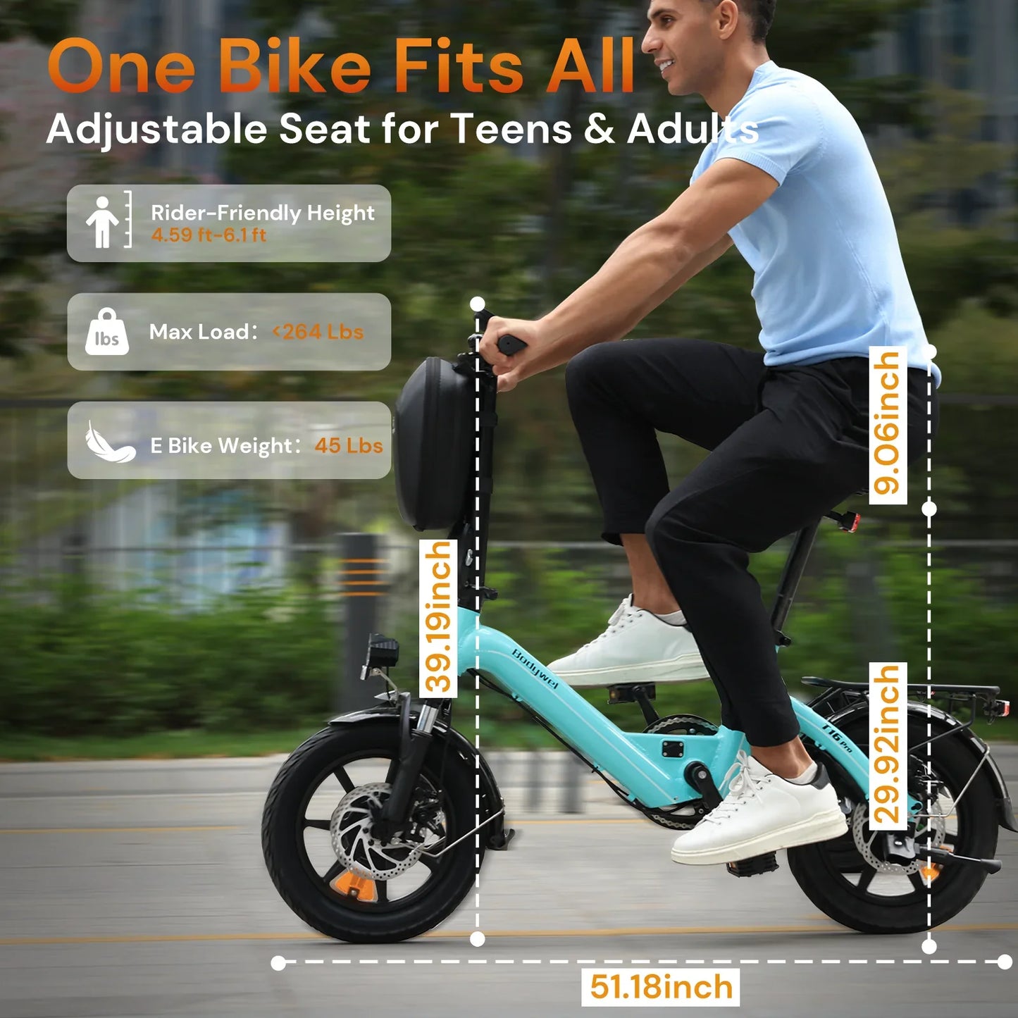Bodywel T16Pro 250W 36V 10.4Ah Electric Folding Bike 14 Shock Absorber Double Disc Brakes LCD Urban Commute