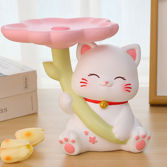 Soporte organizador para sombrilla con gato y flores