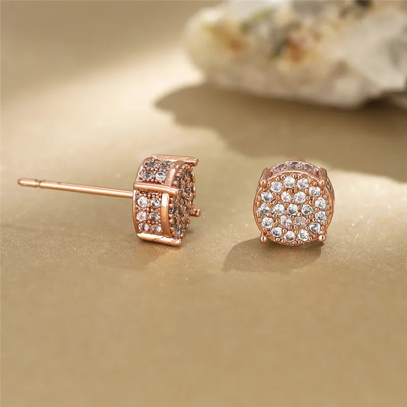 Female Austrian Crystal Round Earring White Gold Yellow Gold Color White Zircon Hip Hop Wedding Stud Earrings For Women Jewelry