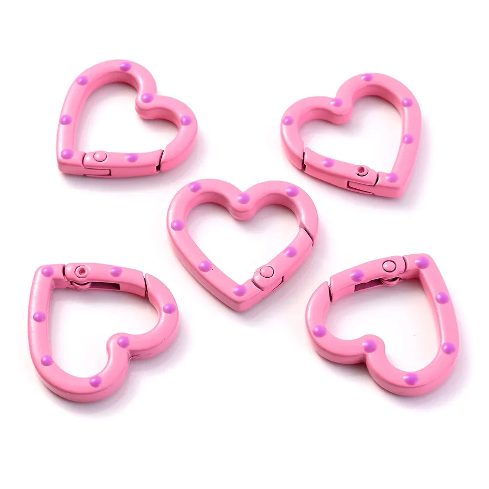 5pcs Multicolor Metal Heart Ring Spring Clasp Carabiner Keychain Clips Hook Dog Chain Diy Jewelry Buckle Connector Supplies