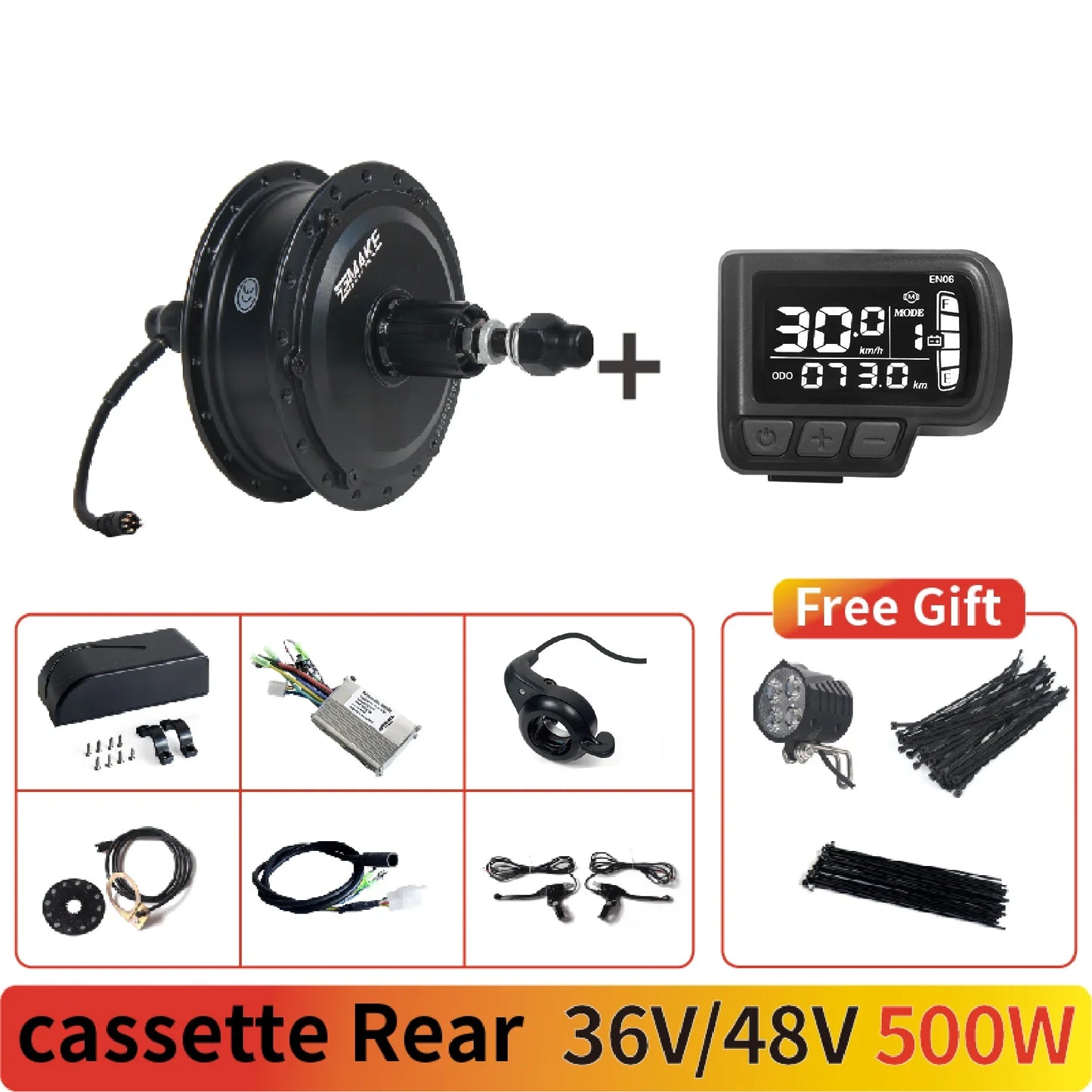 Ebike Motor Kit High Speed Brushless Gear Hub 36V 48V 350W 500W Electric Bike Conversion  Front Cassette Rear display P6 ZEMAKE