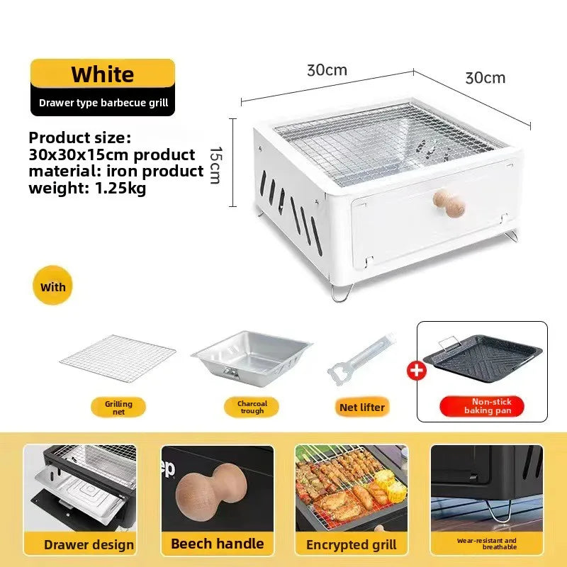 Camping Courtyard BBQ Grill Outdoor Portable Charcoal Barbecue Rack Square Camping Fire Basin Foldable Picnic Barbecue Tool