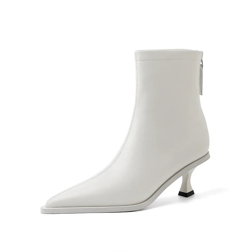 2025 Fashion Women Shoes Ankle Boots Sexy Autumn Winter Pointed Toe High Heels Genuine Leather Casual Black Shoes Size 34-40