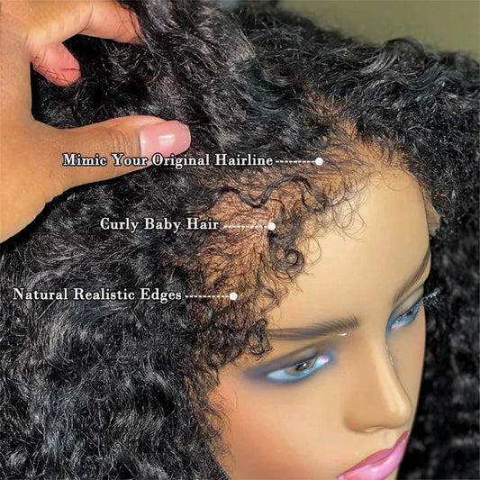 Pelucas de encaje 4C Kinky Edges HD, pelucas de encaje frontal 13x6 HD de onda de agua profunda, cabello humano sin pegamento, pelucas frontales de encaje de 30 34 pulgadas para mujeres