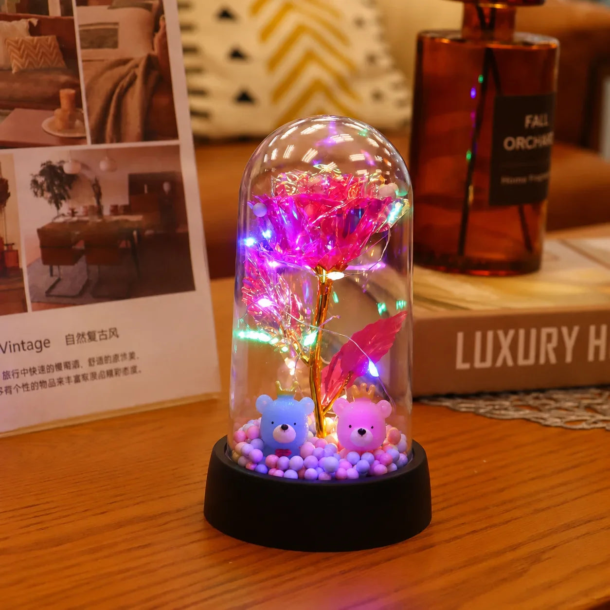 LED Valentine Day Gift For Girlfriend Eternal Rose Light 24K Gold Foil Flower In Glass Cover Mothers Day Wedding Bridesmaid Gift