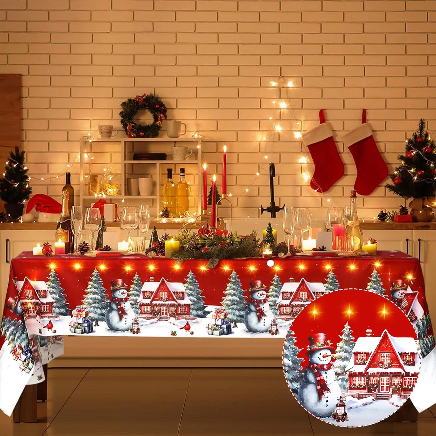 Christmas Rectangle Tablecloth, Poinsettia Design Tablecloth For New Year Party And Dinner Christmas Table Decor Tablecloth