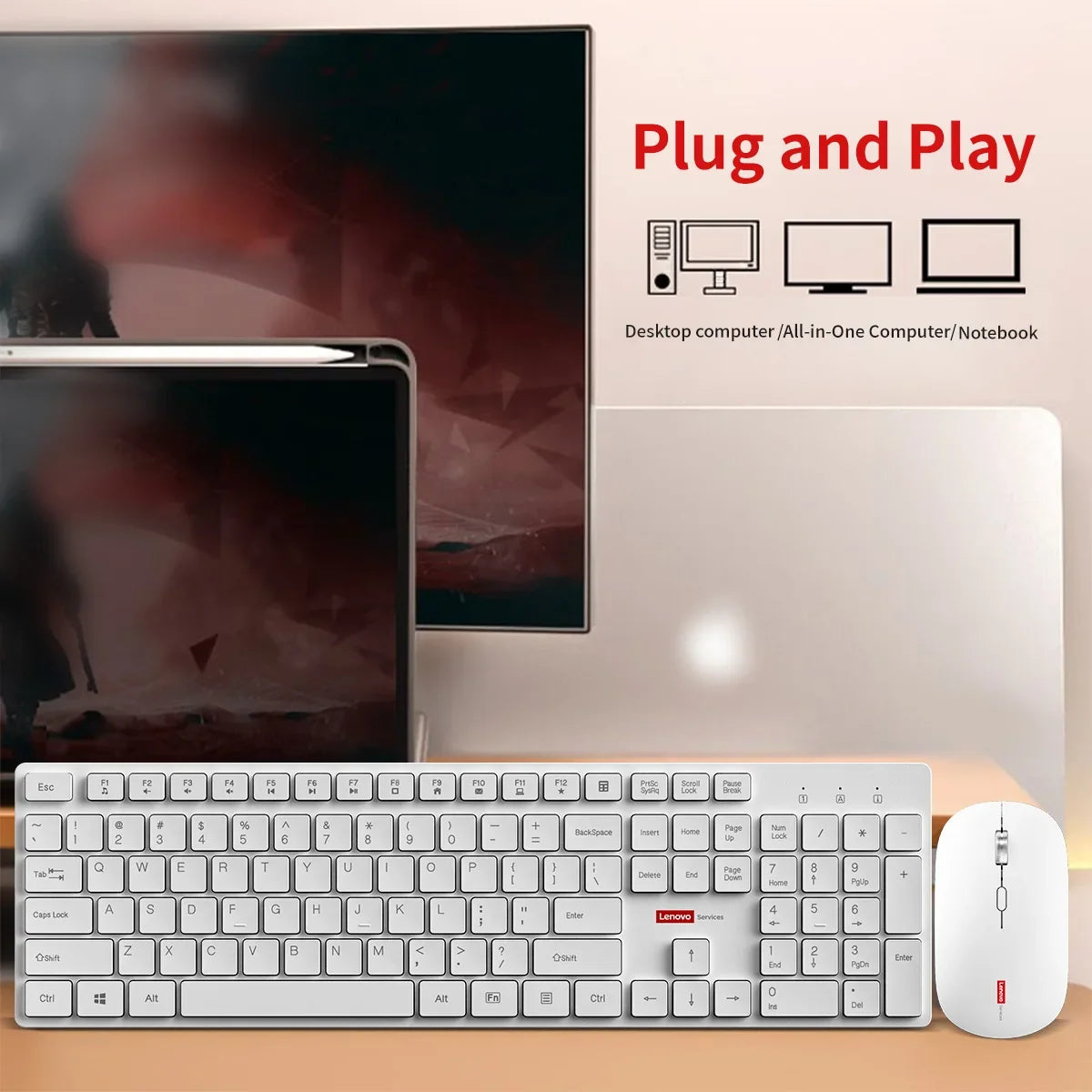 Lenovo Wired Mouse and Keyboard Set Classic Black Office Business Home Use Mouse 104Keys Silent Quiet Keyboard Combo for Laptop