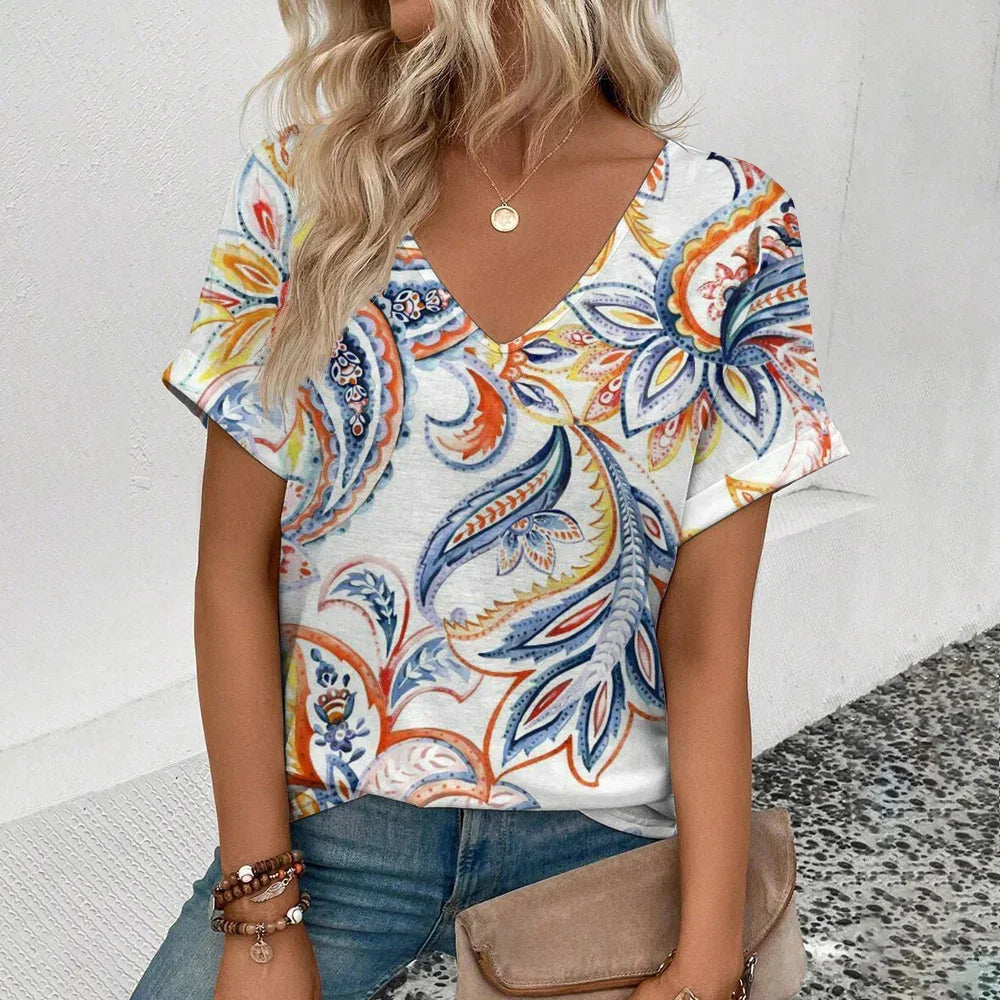 Women's Plus Size T-Shirt Summer V-Neck T Shirt For Women Daily Fashion Short Sleeve Casual T-Shirt 3d Print Female Clothes
