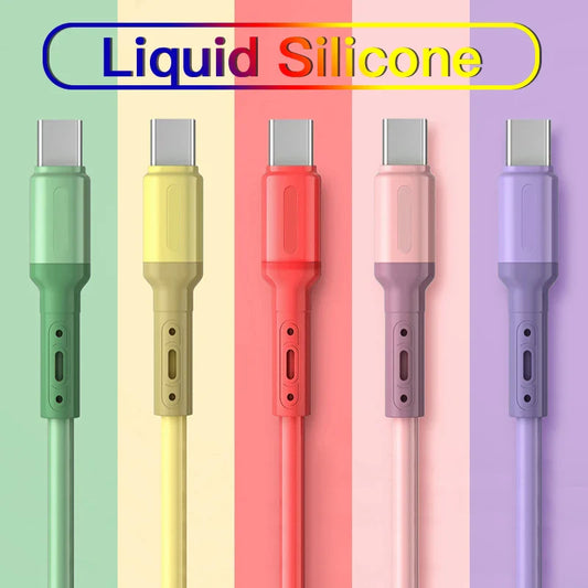Fast Charging USB C Cable TYPE C Liquid Soft Silicone Data Cord For Huawei Xiaomi 1/1.5/2M Mobile Phone USB-C Charger Wire