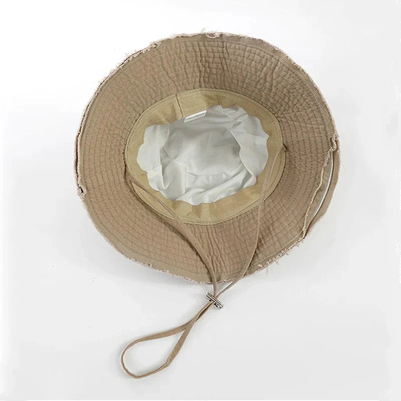 Sombrero de pescador unisex de algodón con borlas