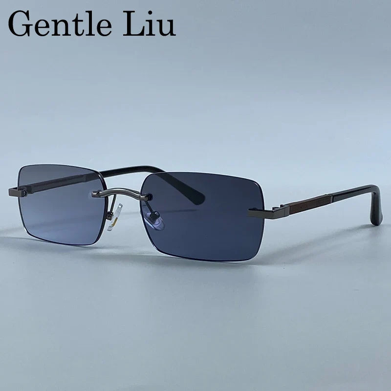 Rectangle Punk Rimless Sunglasses Men 2026 Luxury Designer Trendy Photochromic Sun Glasses Vintage Small Frame Driving Eyewear