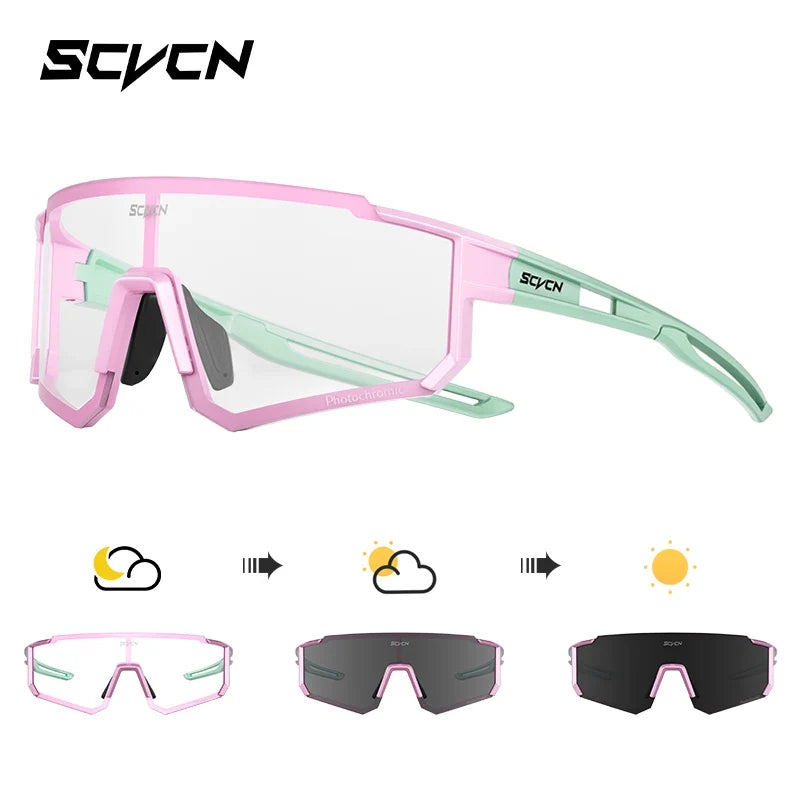 SCVCN Color Photochromic Cycling Glasses Men MTB Cycling Sunglasses Women Road Bike Glasses Outdoor Sports Bicycle Sunglasses