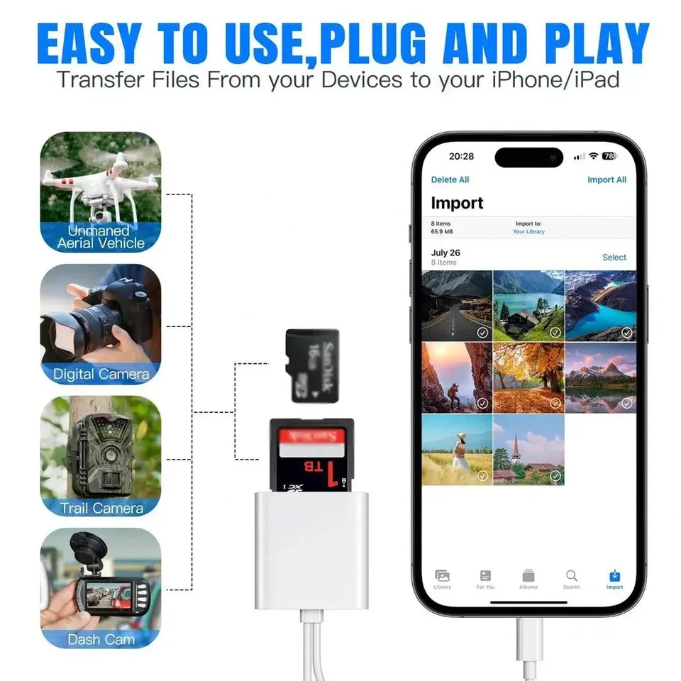 Lightning Type 2 In 1 OTG Card Reader to SD TF Memory Card Adapter For PC Laptop iPhone Multi Smart Cardreader No APP Requires