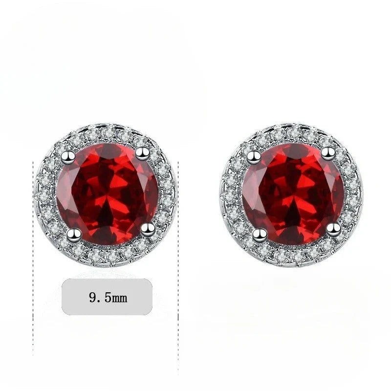 925 Sterling Silver Stud Earrings | Zircon and Colored Gemstone Elegant Jewelry