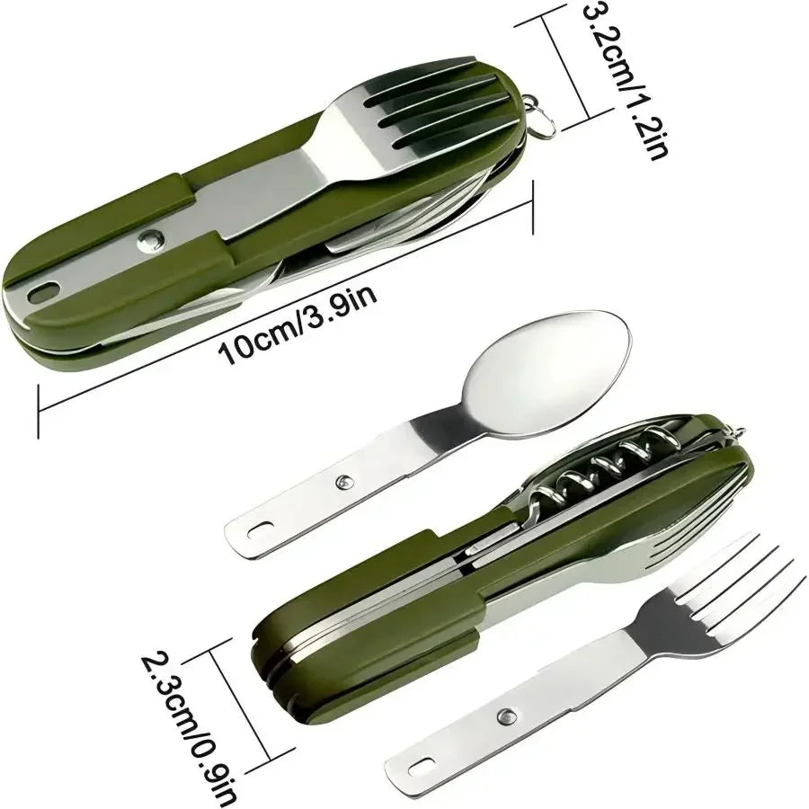 Camping Gear 5-in-1 Stainless Steel Travel Set, Multifunctional Folding Outdoor Utensils