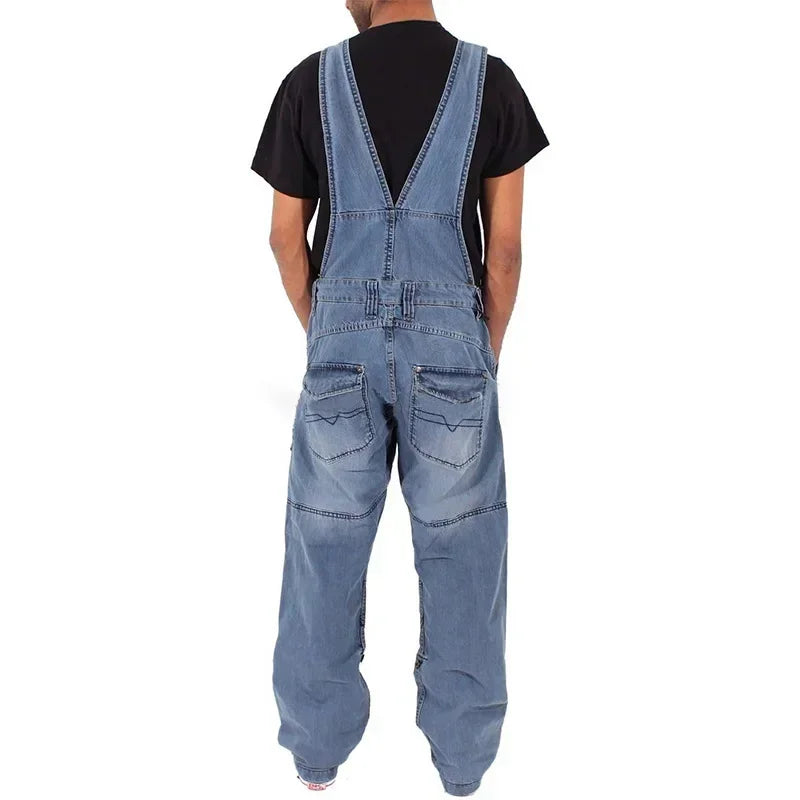 Overalls For Men Denim Suspenders Simple Multi Pocket Baggy Jeans Oversize Solid Mid Waist Loose Washed Jumpsuits 2025 Casual