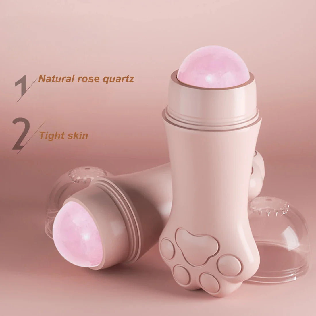 Rodillo facial absorbente de aceite de cuarzo rosa con pata de gato