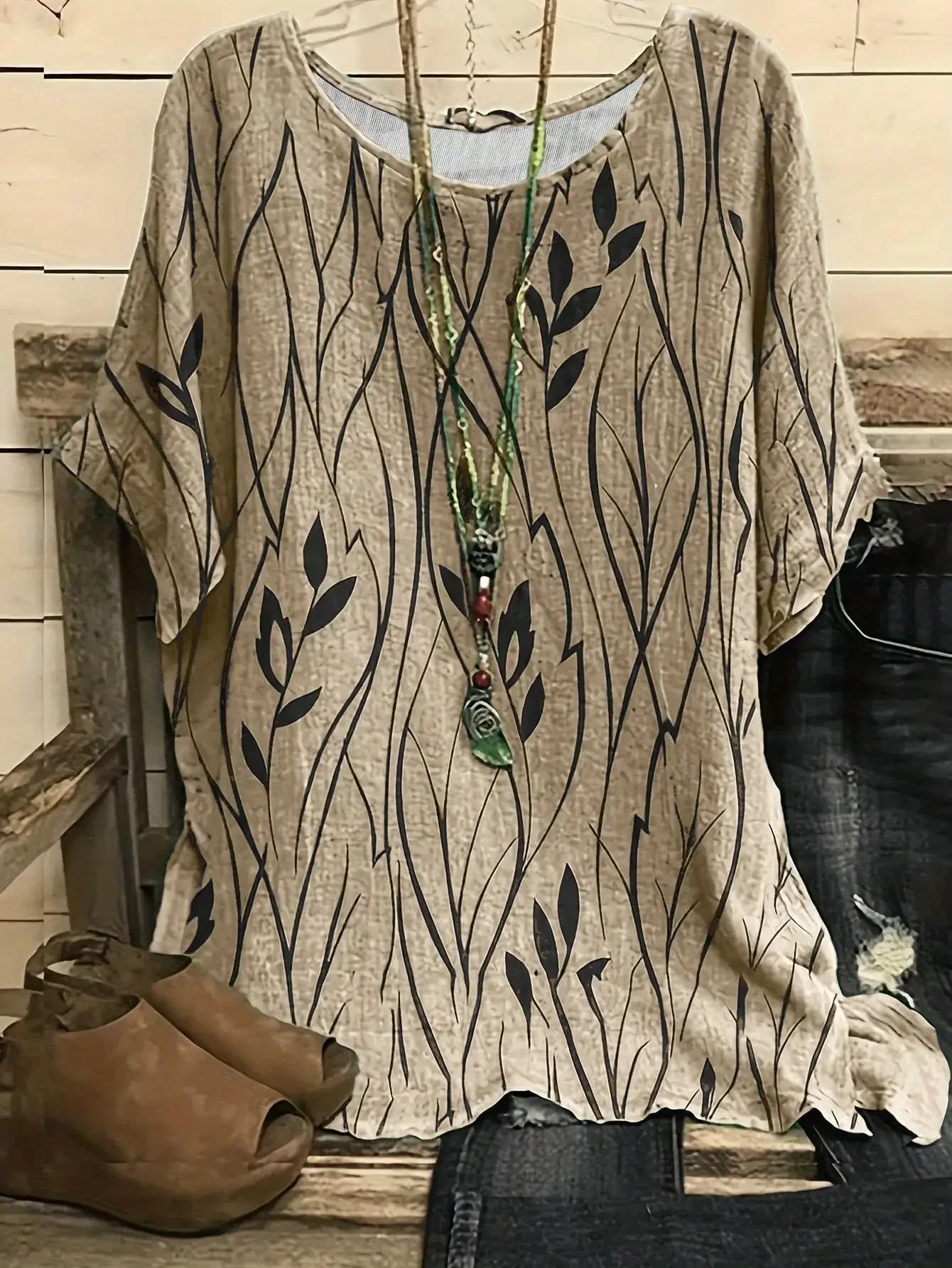 Women Plus Size 1XL-8XL Casual Loose Top Shirts Leaves Print Blouse T-shirt Ladies Fashion Vintage Blouse Half Sleeves T-shirt