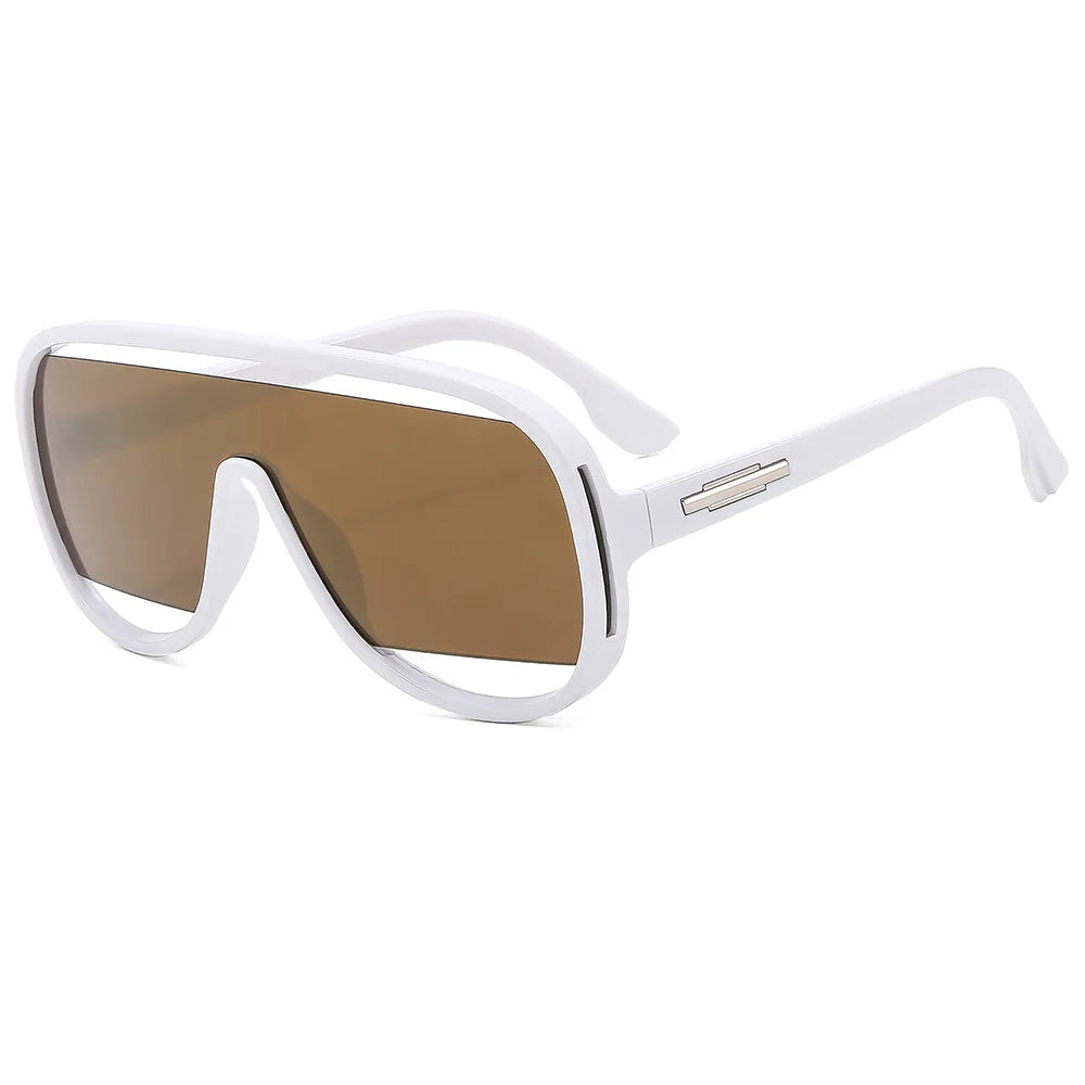 Fashion Oversized Pilot Men Unique Hollow Sunglasses Women Retro One Piece Gradient Mirror Shades UV400 Rimless Sun Glasses