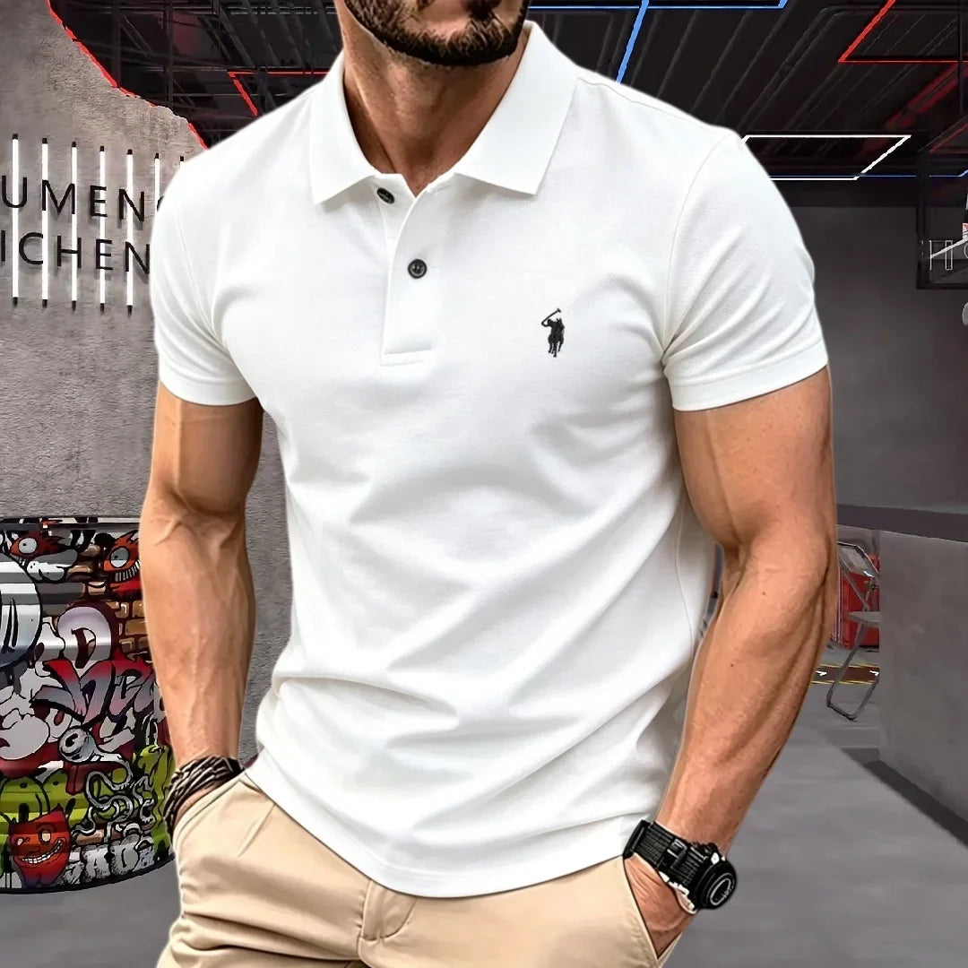 100% Pure Cotton High-End Brand Men's Short Sleeve Polo Shirt Summer