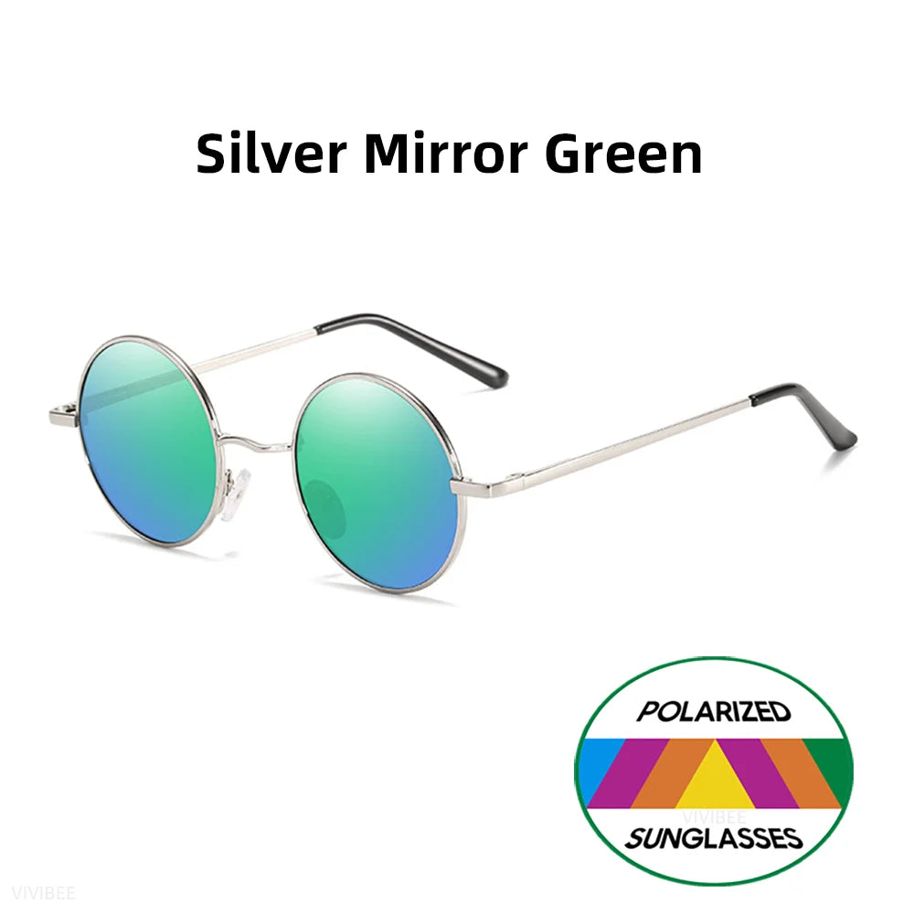 VIVIBEE Classic Polarized Round Metal Sunglasses Casual Sun Glasses for Women Retro UV400 Men Black Shades 2026 Trend Eyewear