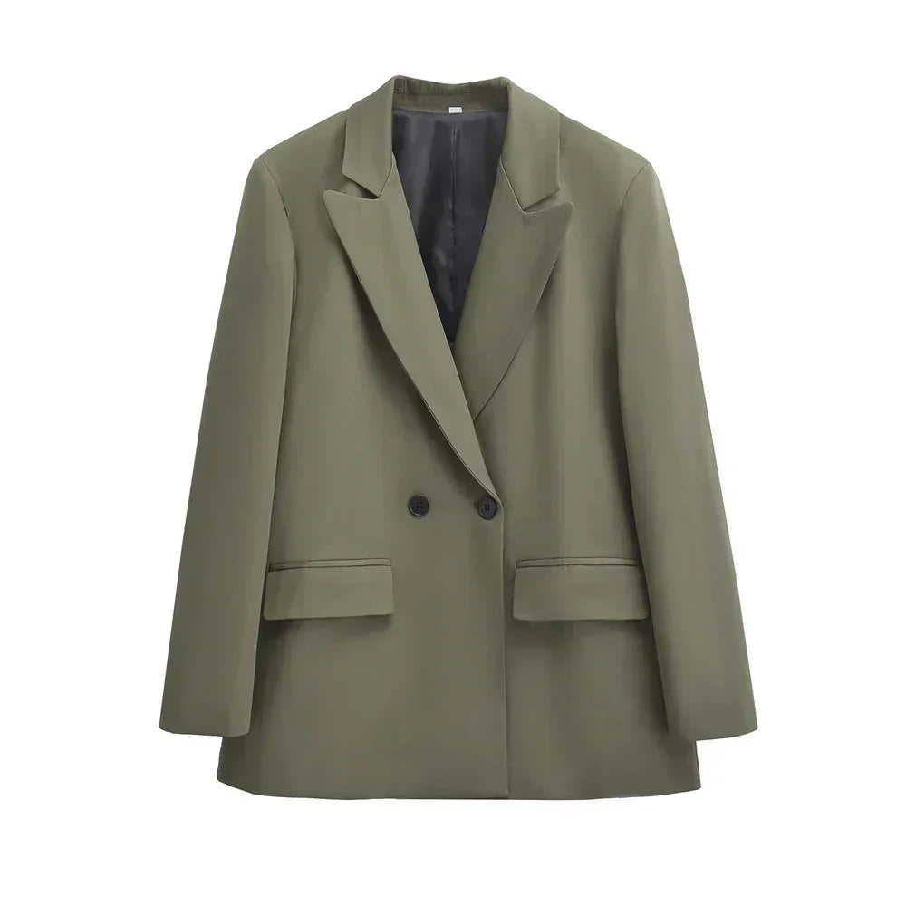 TRZA-Abrigo Blazer Cruzado para Mujer, Ropa de Oficina, Manga Larga, Bolsillos con Solapa, Prendas de Abrigo Femeninas, Blusas Elegantes, Moda