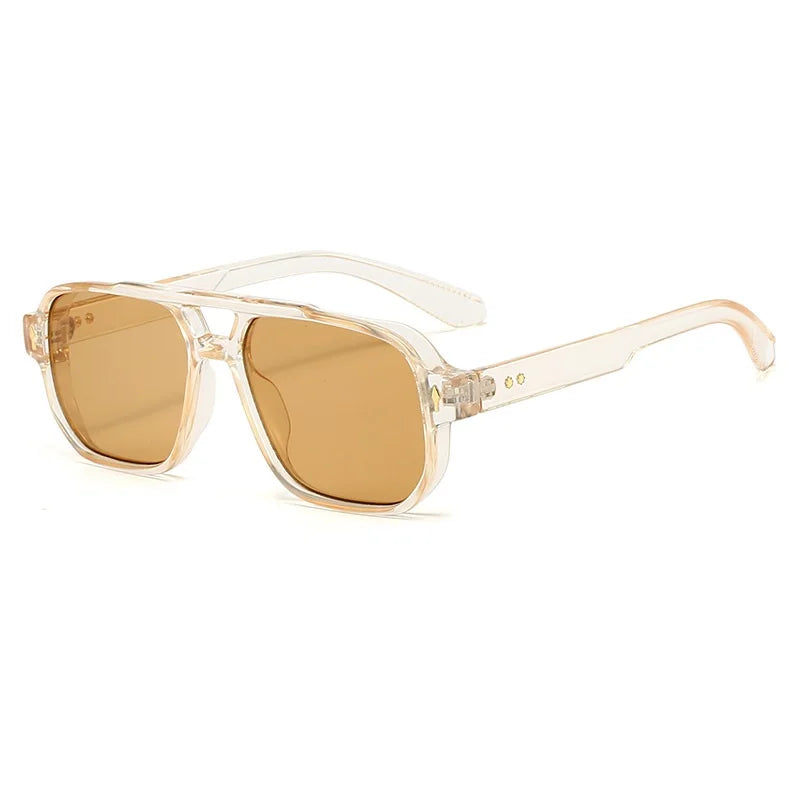 Classic Double Bridges Square Sunglasses Women Men Fashion Clear Ocean Lens Eyewear Trending Rivets Female Sun Glasses UV400