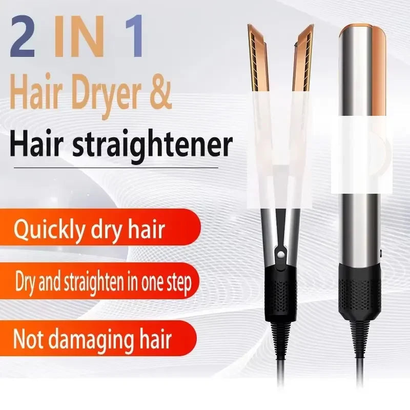 2-in-1 Negative Ion Hair Dryer Multi-Function Straightener Long-Lasting Styling Tool Straightener for Wet or Dry Hair