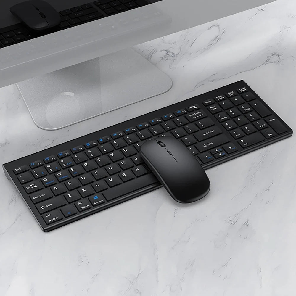 2.4G Wireless & Bluetooth Rechargeable Ultra-Thin Keyboard Mouse Set for Computer, Office, Gaming, iPad - Silent Slim Design
