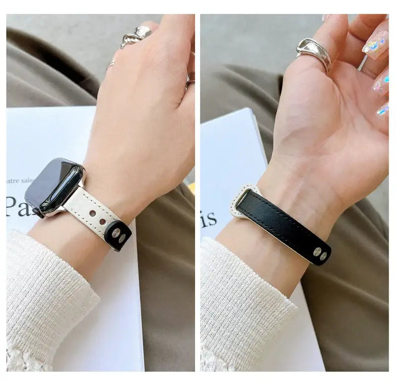 Apple Watch Slim Stitched Leather Band with Stud Closure