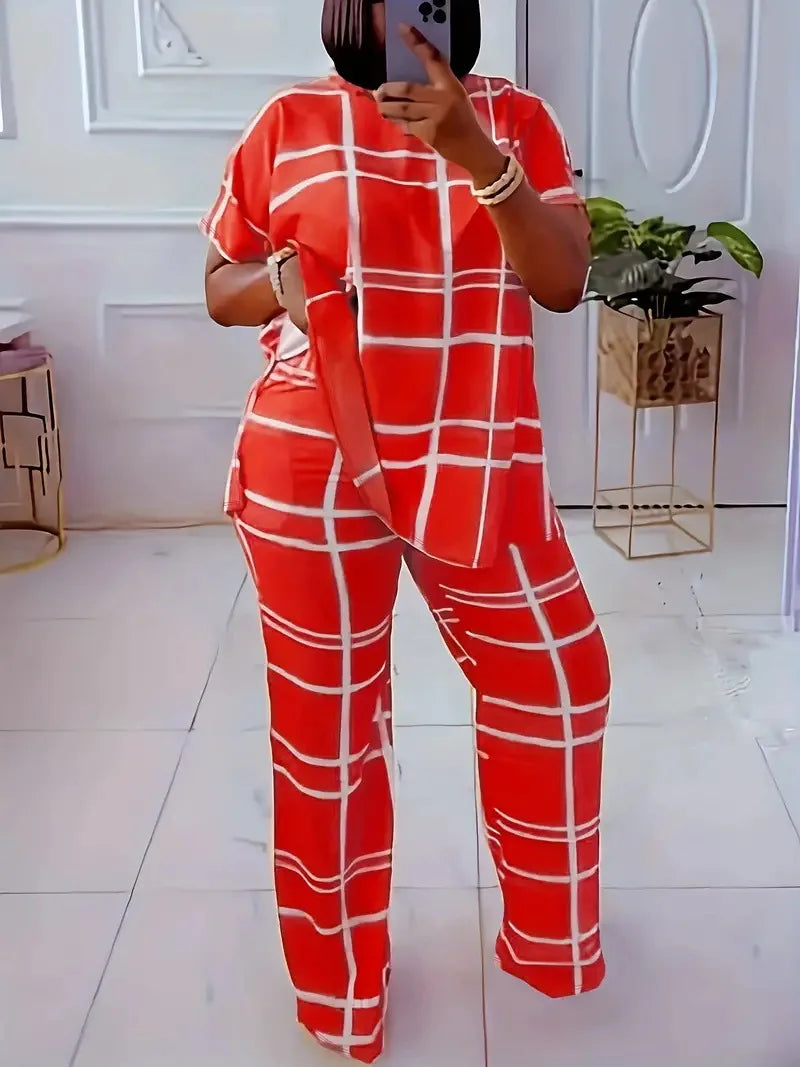 Short Sleeve 2 Piece Women Sets 2025 Spring Summer Matching Sets Stripe Print Two Pieces Sets Top Pants Suits Outfits Clothing