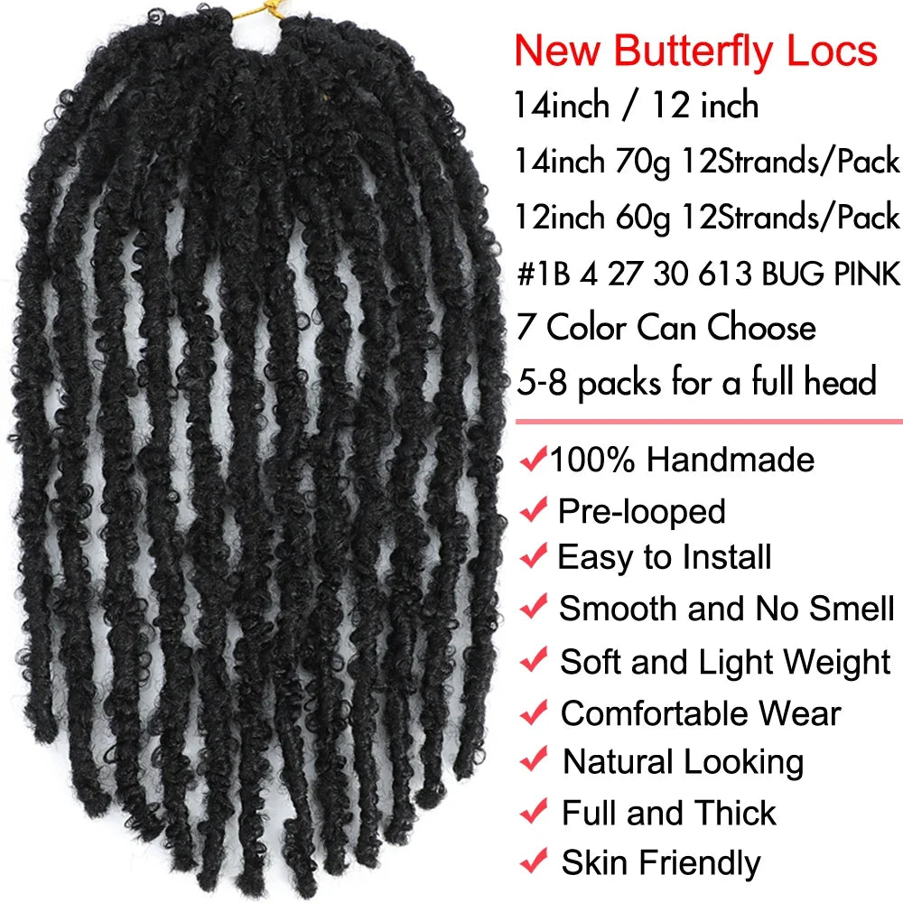14 12 inch Butterfly Faux Locs Crochet Hair Braids Pre looped Distressed Goddess Butterfly Soft Locs Crochets Braids Cheveux Lok