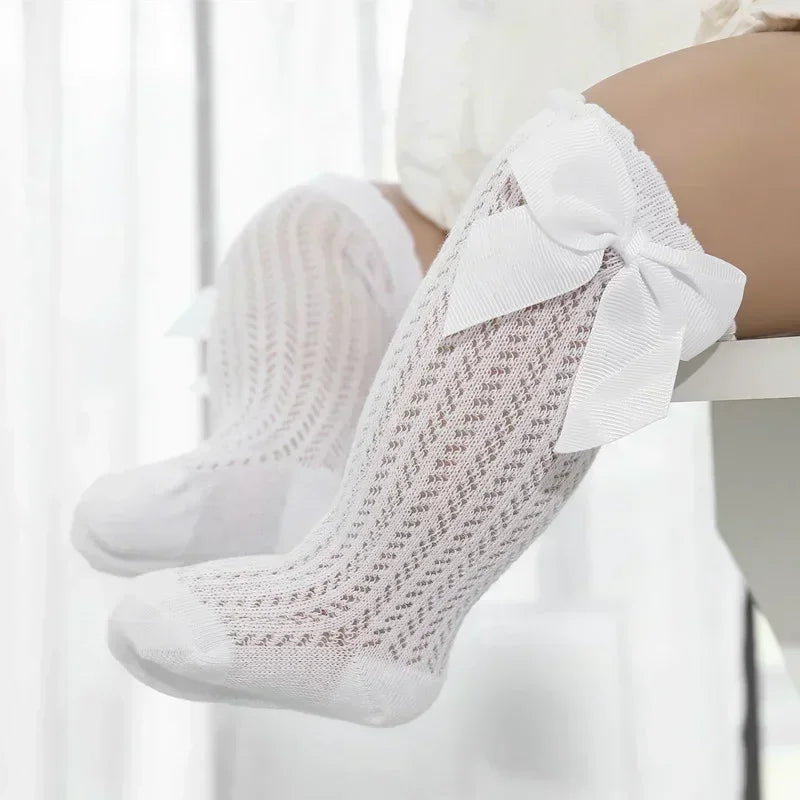 0-36m Baby Girl Socks Toddler Big Bow Cotton Summer Mesh Infant Knee