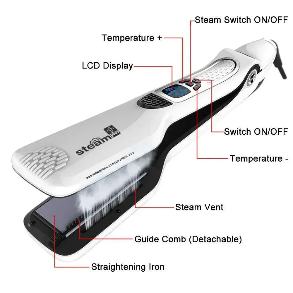 High quality   Wide Plate Steam Hair Straightener Temperature Controlled Perm Negative Ions Do Not Hurt Hair Ceramic Plate Strai